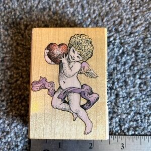 Comotion Rubber Stamp Angel with Heart Dated 1996 Cupid Valentines Love